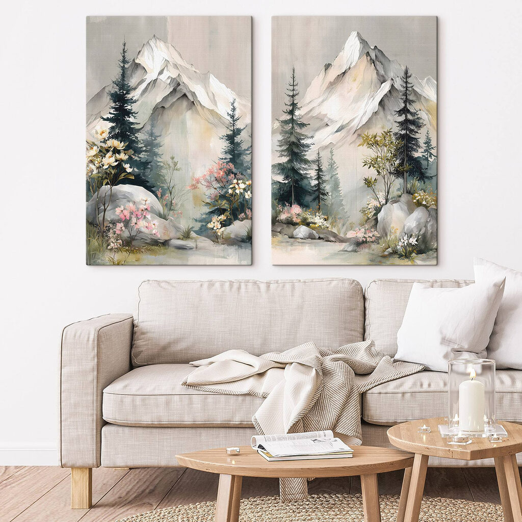 Painting of mountains and trees