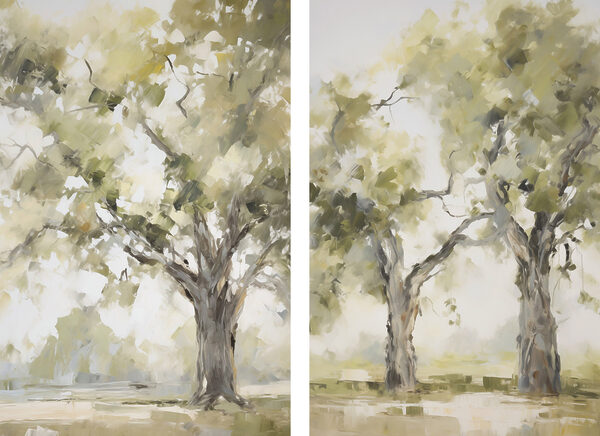 Two trees with green leaves