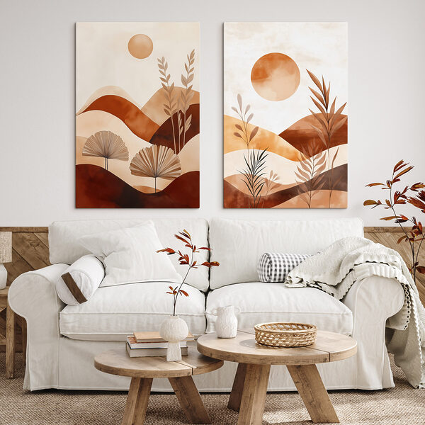 Painting of a landscape with plants and sun