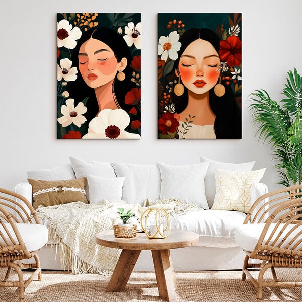 Dreamy faces among vibrant blooms