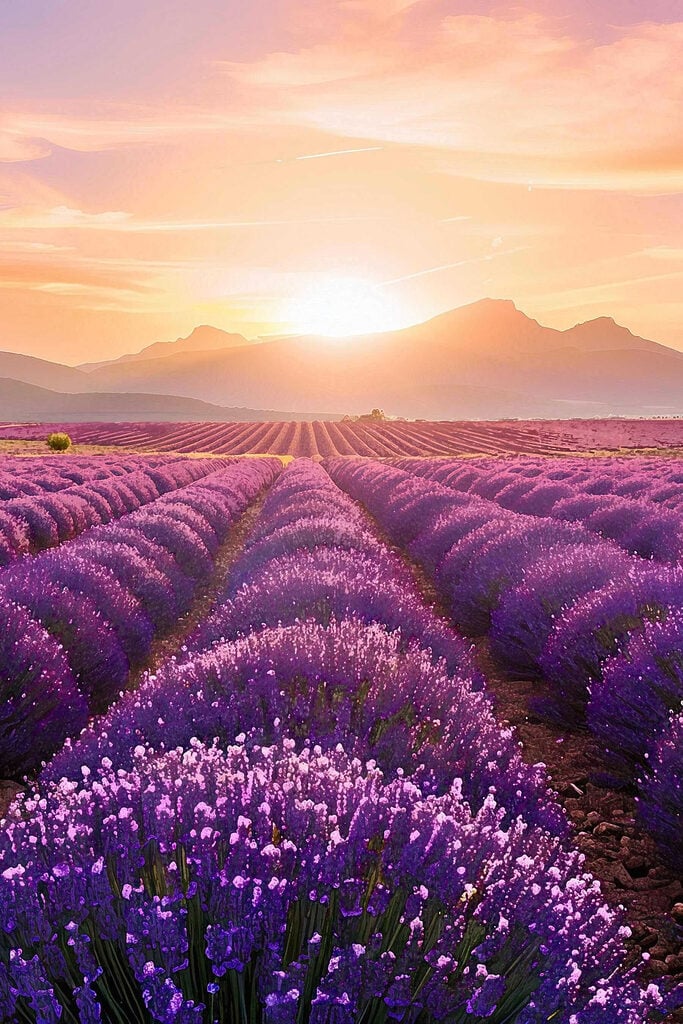 Field of lavender with mountains in the background
