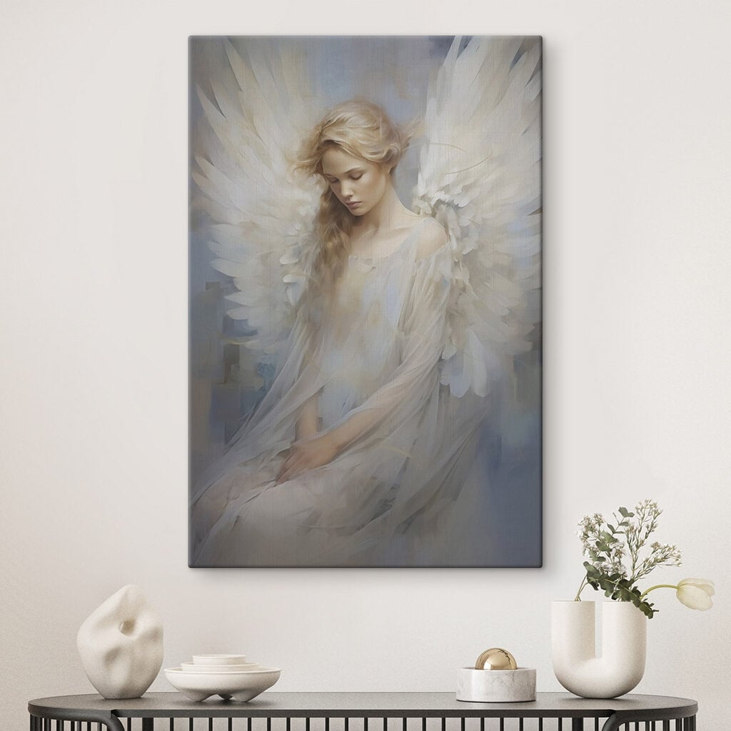 Woman in a white dress with wings