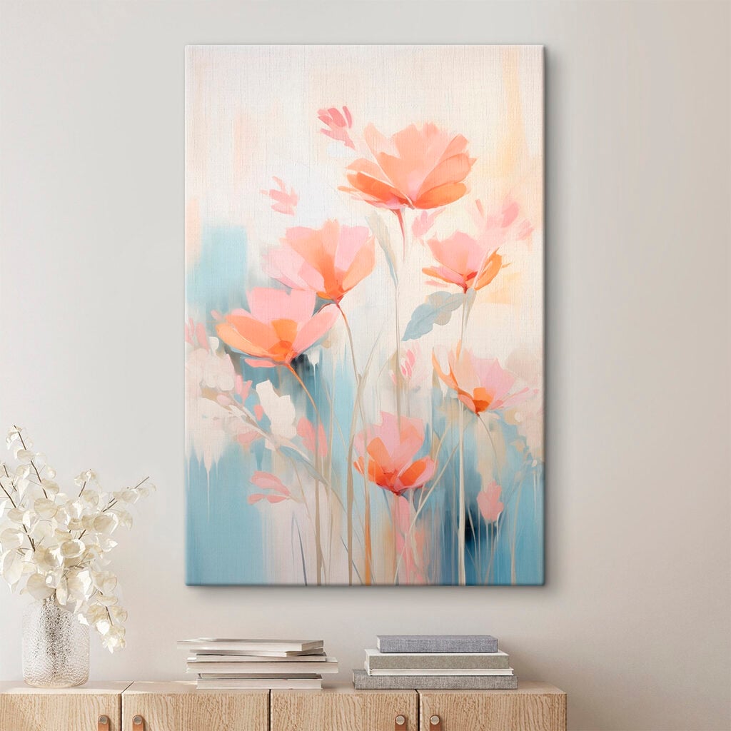 Painting of flowers on a blue background