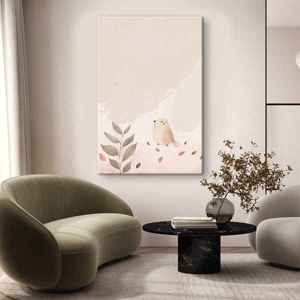 Bird and leaves on a white background
