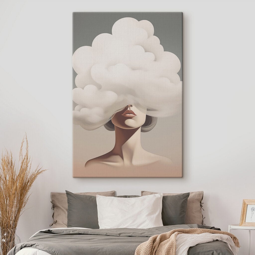 Woman with a cloud covering her face