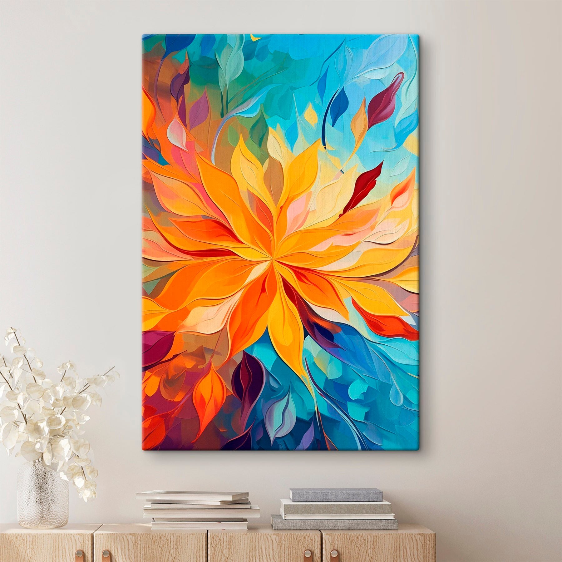 Colorful flower with many leaves