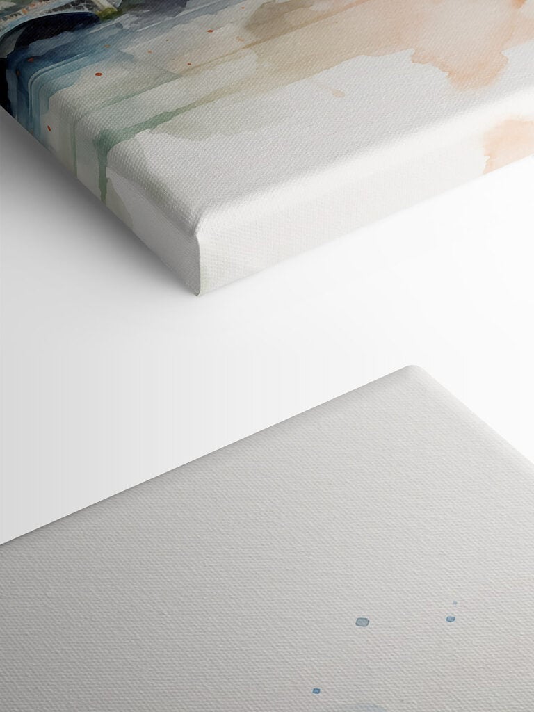 Watercolor of a city with a ferris wheel and a bridge