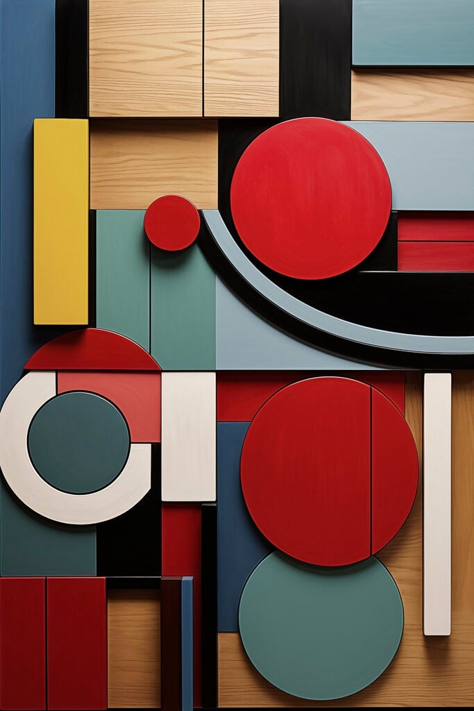 Colorful art piece with circles and squares