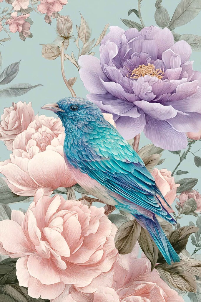 Blue bird sitting on a flower