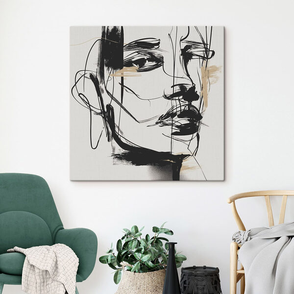 Black and white drawing of a woman's face