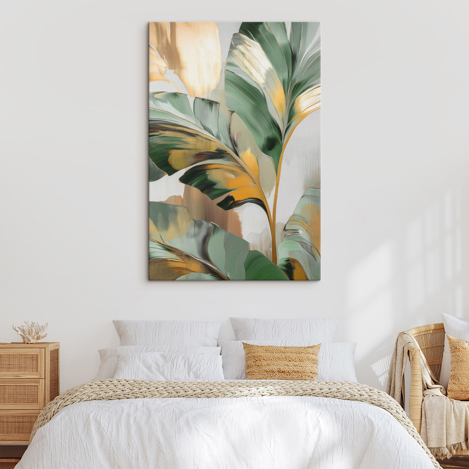 Vibrant tropical leaves in bold hues