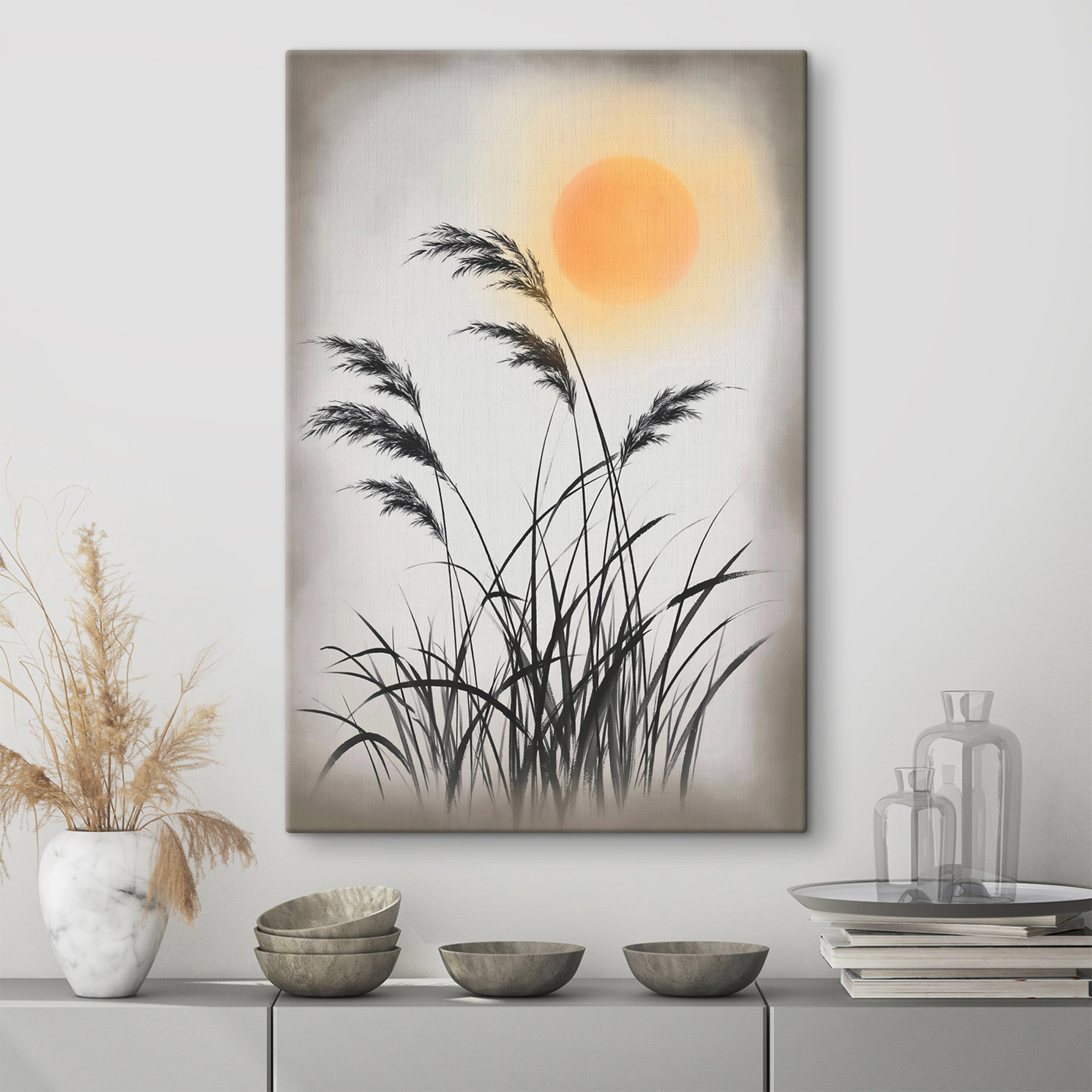 Silhouette of grass and the sun