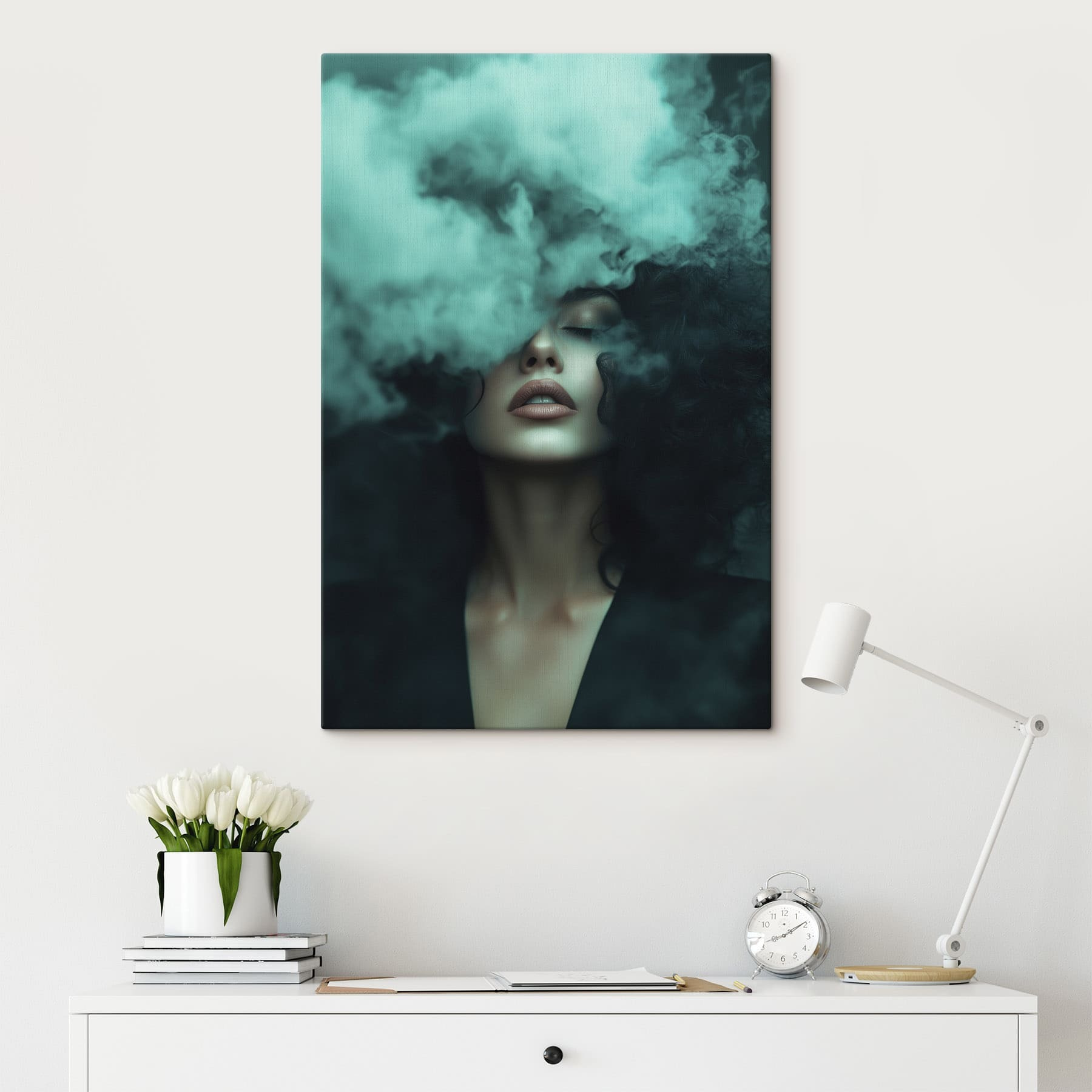 Woman with smoke coming out of her face