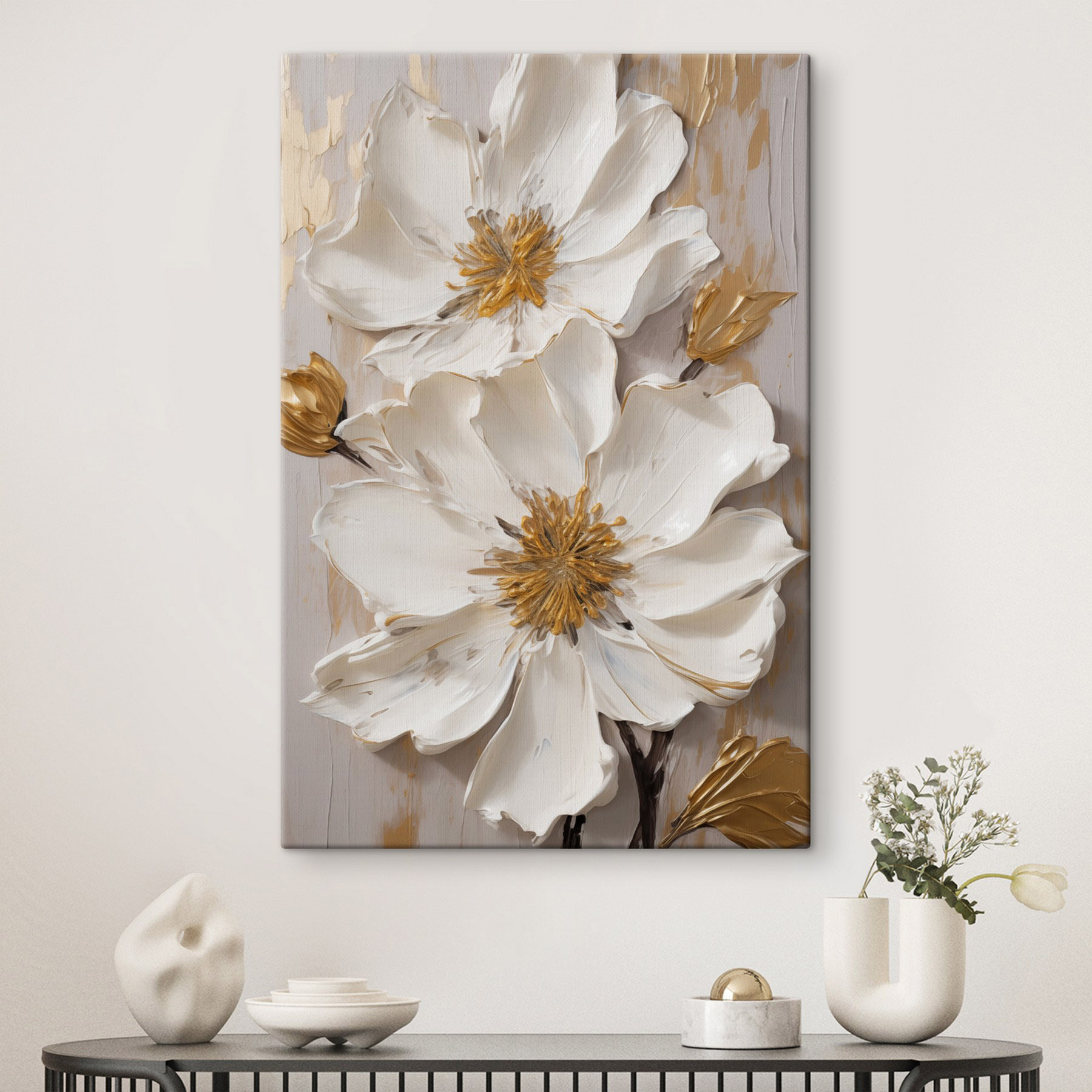 - Elegant blooms in soft, muted tones