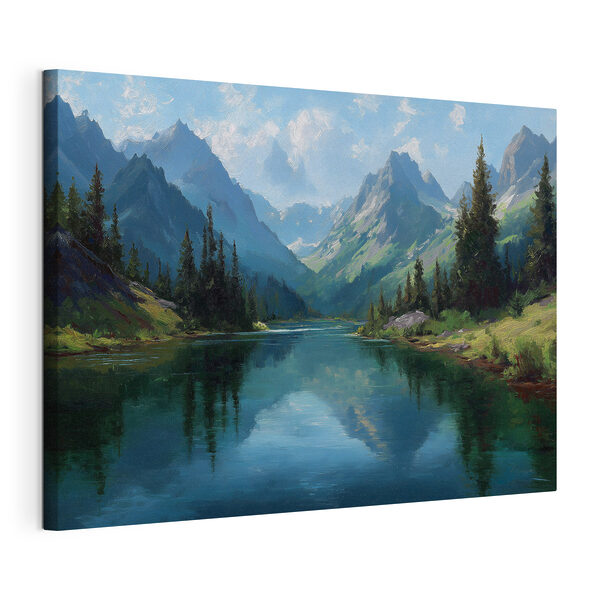 River with trees and mountains in the background