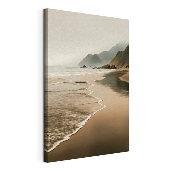 Beach with waves and mountains