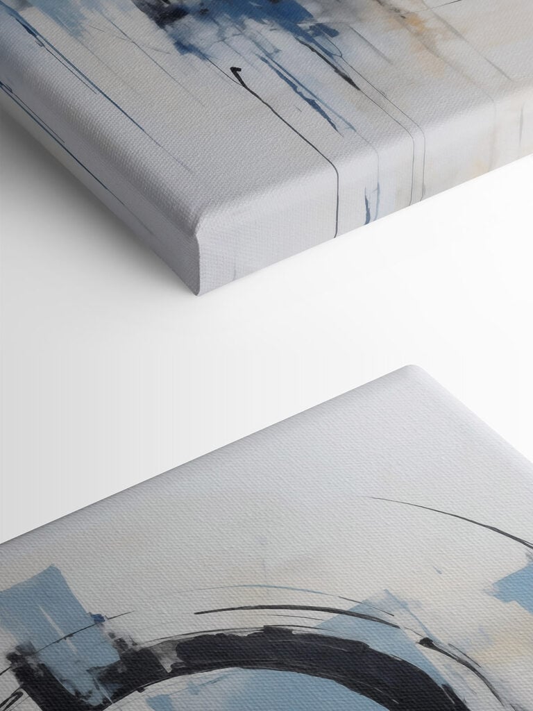 Painting of a circle with blue and white paint