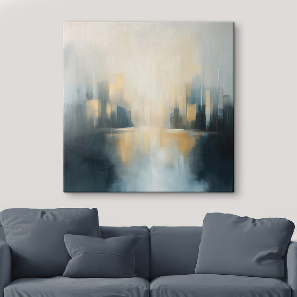 Cityscape with a river in the background